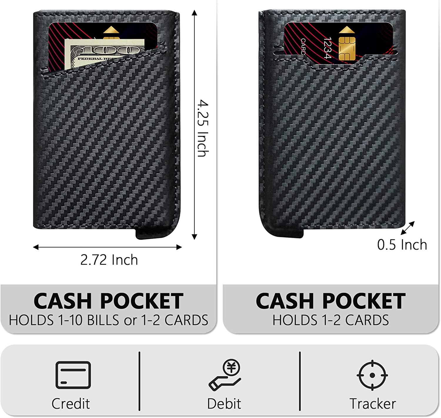 Minimalist Wallet Credit Card Wallet Real Carbon Fiber Leather Slim Stealth Wallets for Men RFID Blocking Hybrid Wallet