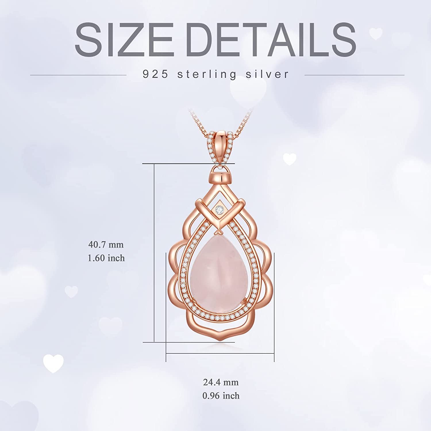 Rose Gold Rose Quartz Pendant Necklace Teardrop Pink Love Crystal Necklace Jewelry Valentine'S Day Birthday Mother'S Day Gifts for Women Girls Wife Mom Girlfriend Her