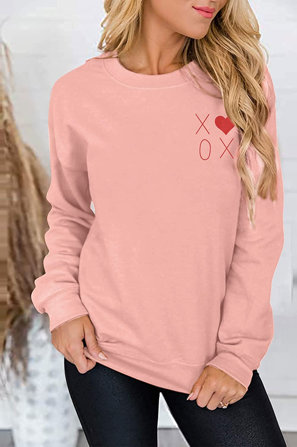 Love Heart Sweatshirt Women Valentines Day Shirt Cute Long Sleeve Crewneck Pullover Tops Valentines Gift