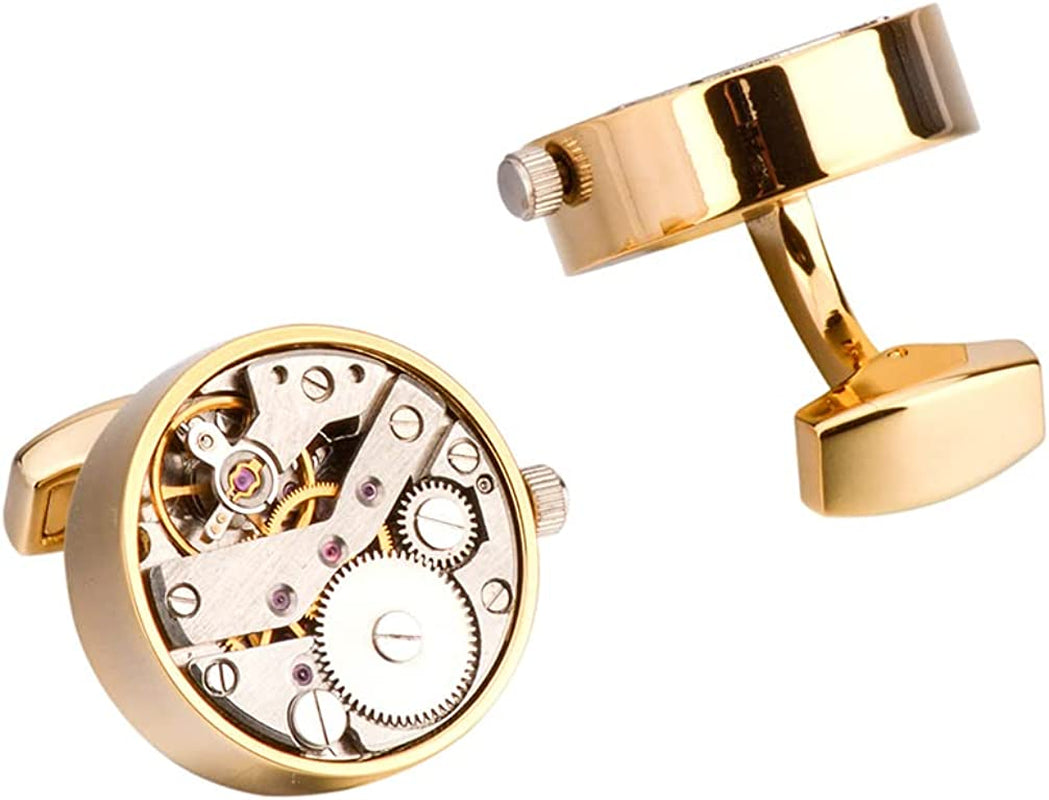 Stainless Steel Kinetic Working Watch Movement Steampunk Gold Cufflinks