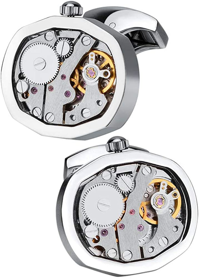 Stainless Steel Kinetic Working Watch Cuff Links Movement Steampunk Cufflinks
