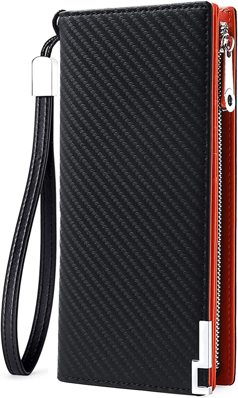 Long Wallets for Men Leather RFID Blocking Bifold Wallet with Zipper