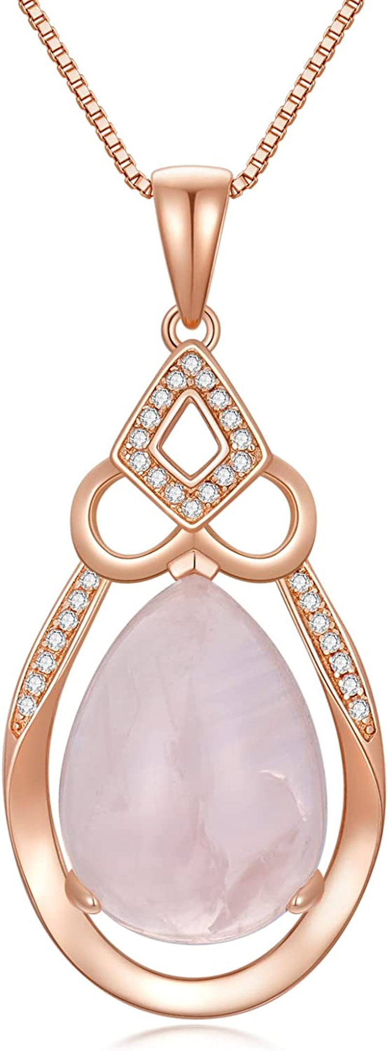 Rose Gold Rose Quartz Pendant Necklace Teardrop Pink Love Crystal Necklace Jewelry Valentine'S Day Birthday Mother'S Day Gifts for Women Girls Wife Mom Girlfriend Her