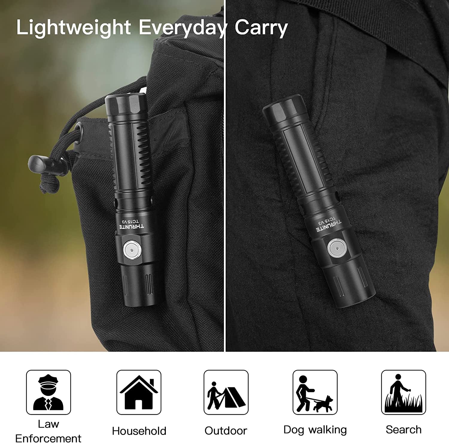 TC15 V3 2403 High Lumen Flashlight, USB C Rechargeable LED Handheld Flashlights, Ultra-Bright CREE XHP 35.2 LED, Indoor/Outdoor (Camping, Security and Emergency Use) Cool White - Black CW