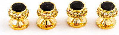 Black Onyx round Crystal Tuxedo Cufflinks & Studs Set in a Presentation Gift Box & Polishing Cloth