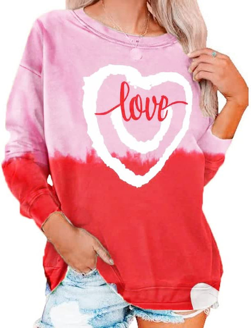 Love Heart Graphic Sweatshirt Women Valentine'S Day Long Sleeve Smile Shirts Gift Girlfriend Casual Blouse