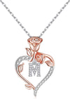 Rose Heart Initial Necklaces Gifts for Women Teen Girls, Rose Love Heart Letter Pendant Necklace Jewelry Mothers Day Valentines Anniversary Birthday Gifts for Her Women Wife Girlfriend Mom