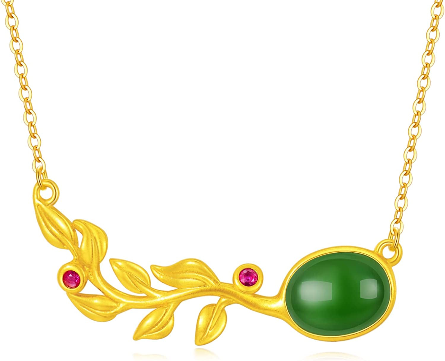 Oval Green Jade Pendant Necklace Gold Plated Leaf Necklaces Jewelry Birthday Valentine'S Day Gifts for Women Her Girls Wife