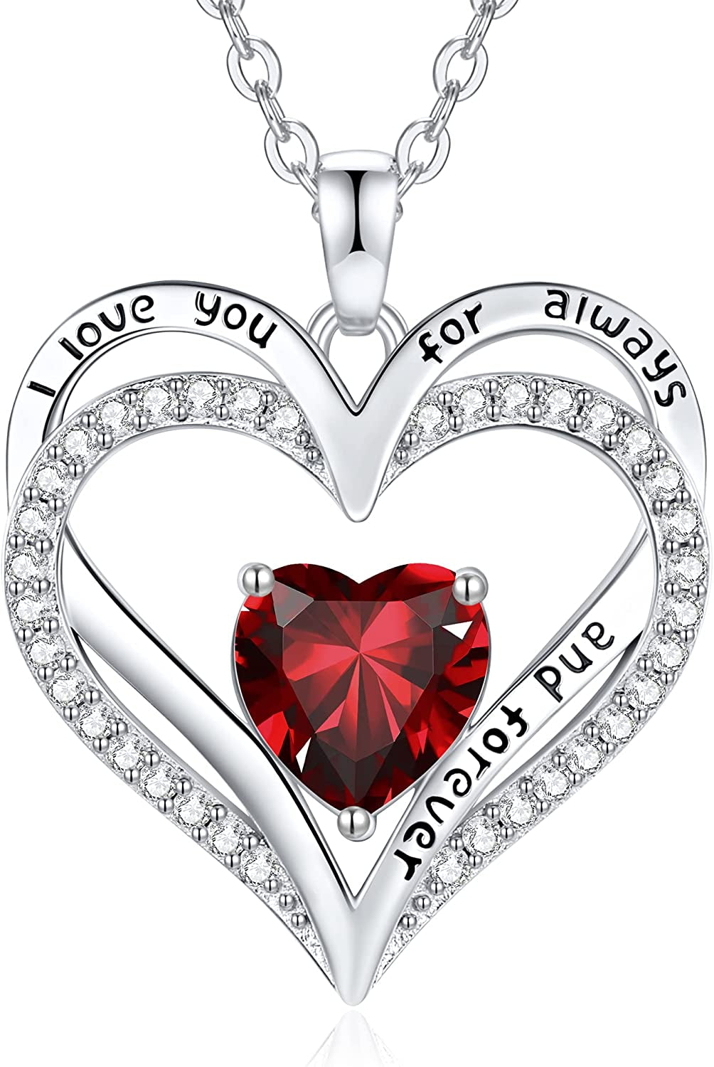 Birthstone Necklaces for Women Girls, 925 Sterling Silver Forever Love Heart Pendant Necklace with Cubic Zirconia, Christmas Birthday Anniversary Valentine'S Day Jewelry Gift for Wife Mother Girlfriend Daughter Her