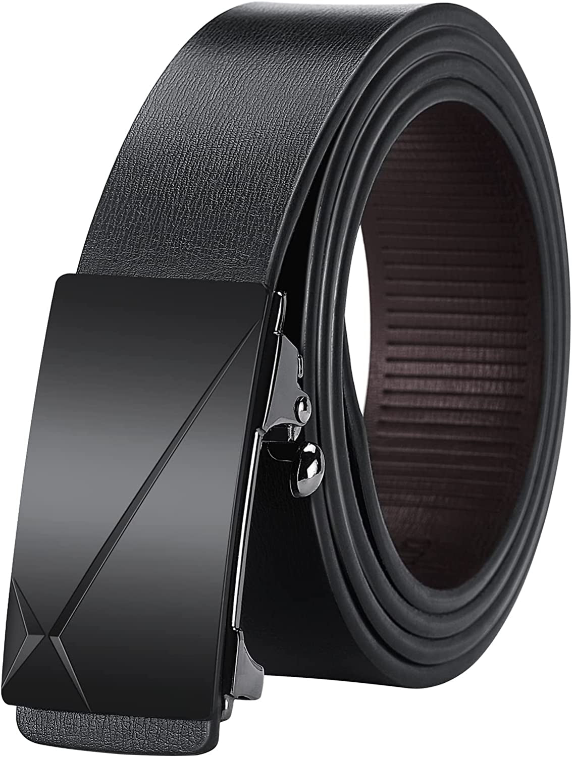 Black Belt Men, Genuine Leather Dress Designer Belts for Men, Fashion Slide Ratchet Click Casual Mens Belt for Jeans