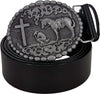 Mens Cow Leather Western Cowboy Skull Attitude Buckle Belt