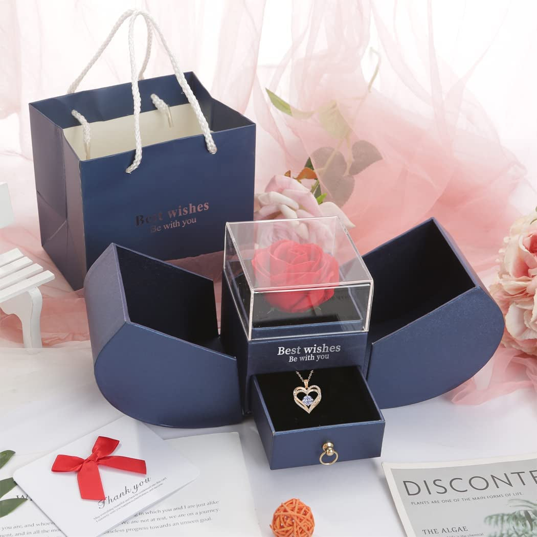 Gift Set for Women Preserved Rose with I Love You Necklace, Gift for Mother Girlfriend Daughter on Christmas Birthday Mother'S Day Anniversary and Valentine'S Day Gift