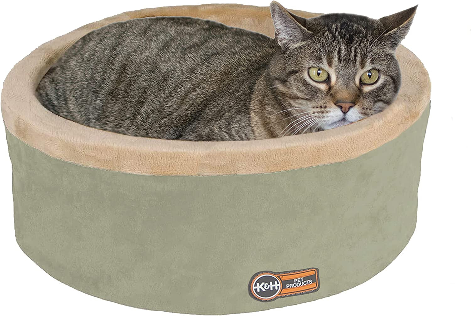 Heated Thermo-Kitty Pet Bed, Plush Cat Bed, Sage