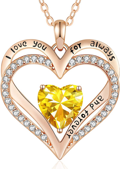 Birthstone Necklaces for Women Girls, 925 Sterling Silver Forever Love Heart Pendant Necklace with Cubic Zirconia, Christmas Birthday Anniversary Valentine'S Day Jewelry Gift for Wife Mother Girlfriend Daughter Her