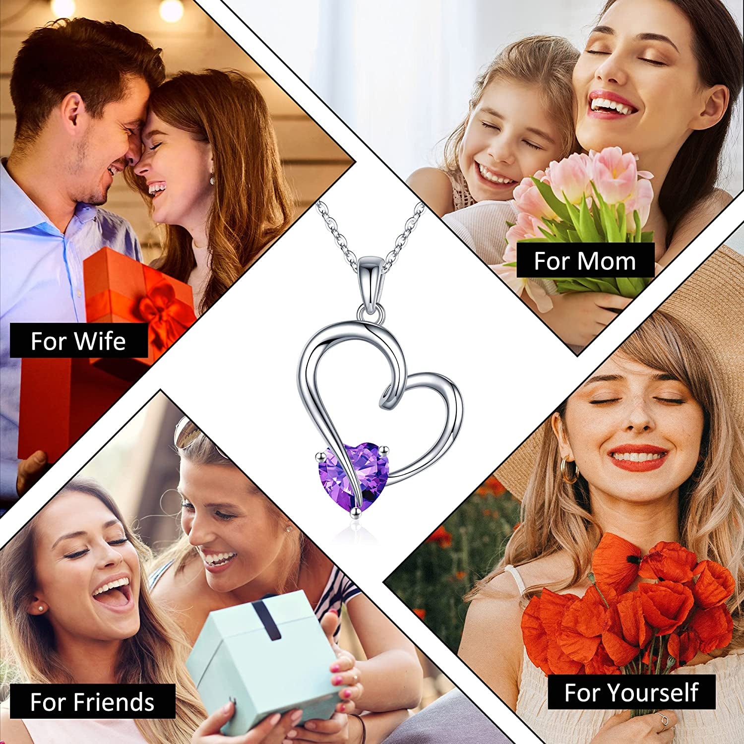 Heart Birthstone Necklace for Women Jewelry, 925 Sterling Silver Heart Necklace with Birthstone Valentines Mothers Day Anniversary Christmas Birthday Gifts for Women Mom Teen Girls Jewelry