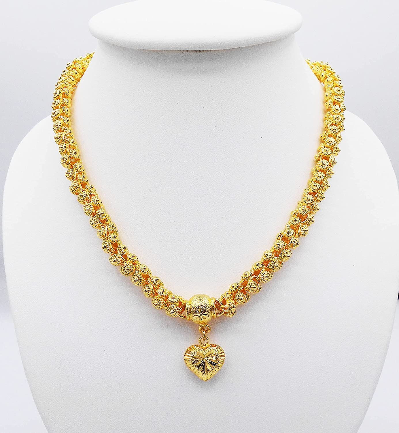 Heart Pikun Flower 22K 23K 24K Thai Baht Yellow Gold GP Necklace Pendant Jewelry Women