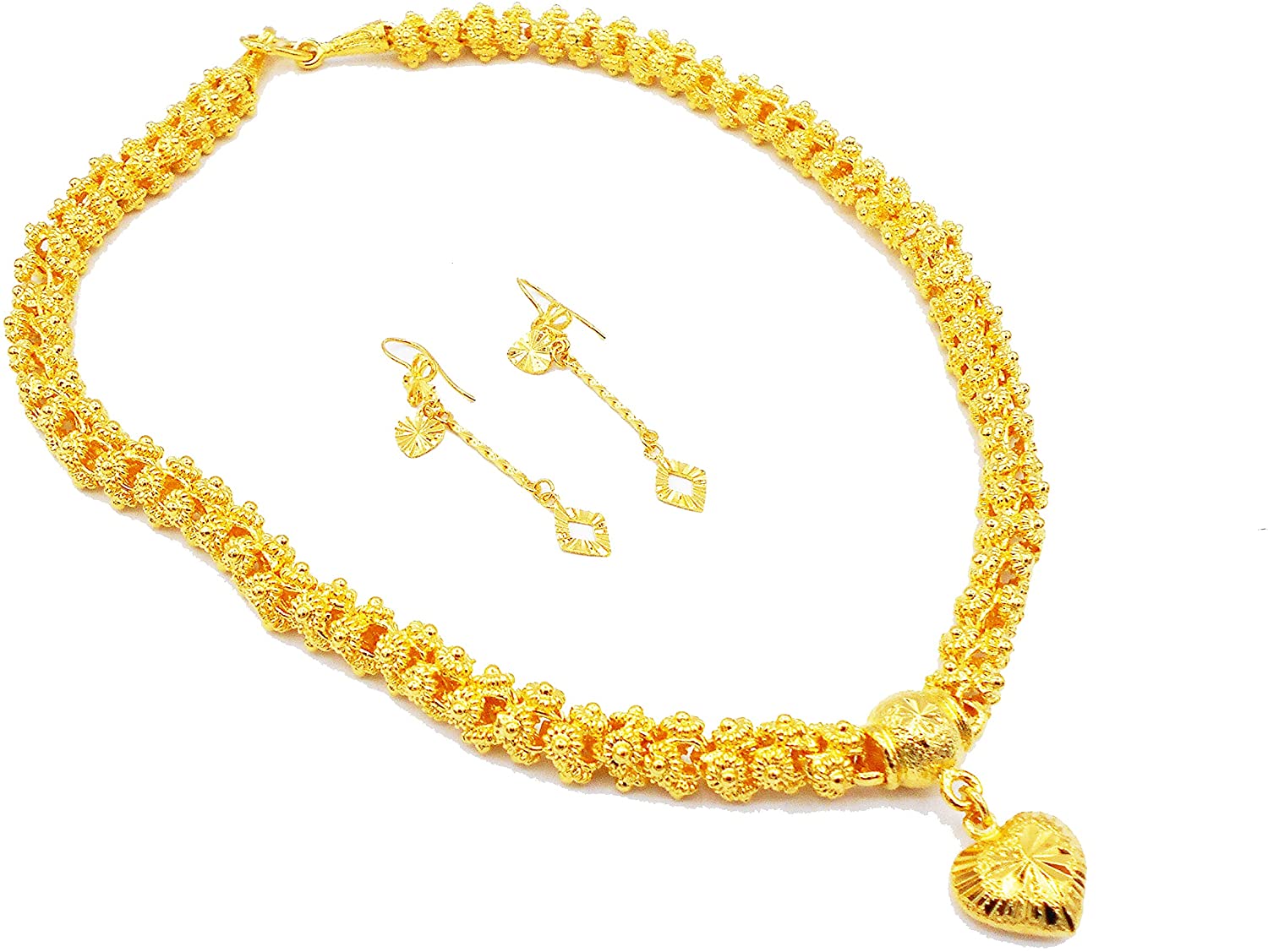 Heart Pikun Flower 22K 23K 24K Thai Baht Yellow Gold GP Necklace Pendant Jewelry Women