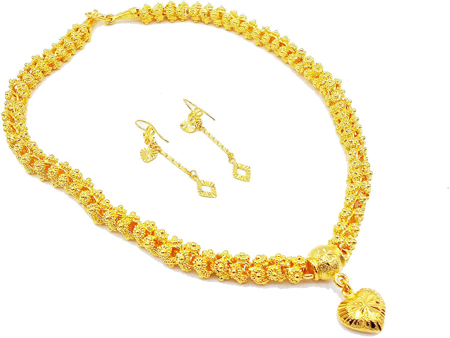 Heart Pikun Flower 22K 23K 24K Thai Baht Yellow Gold GP Necklace Pendant Jewelry Women
