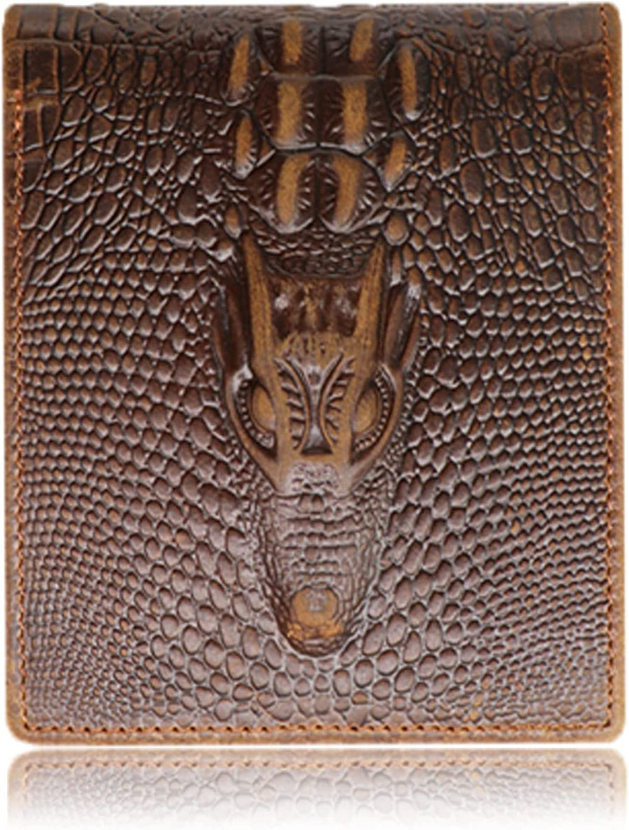 Crocodiile Wallets for Men- Ultra Slim Genuine Leather Mens Bifold Wallet Vintage Personal with Alligator Embossed