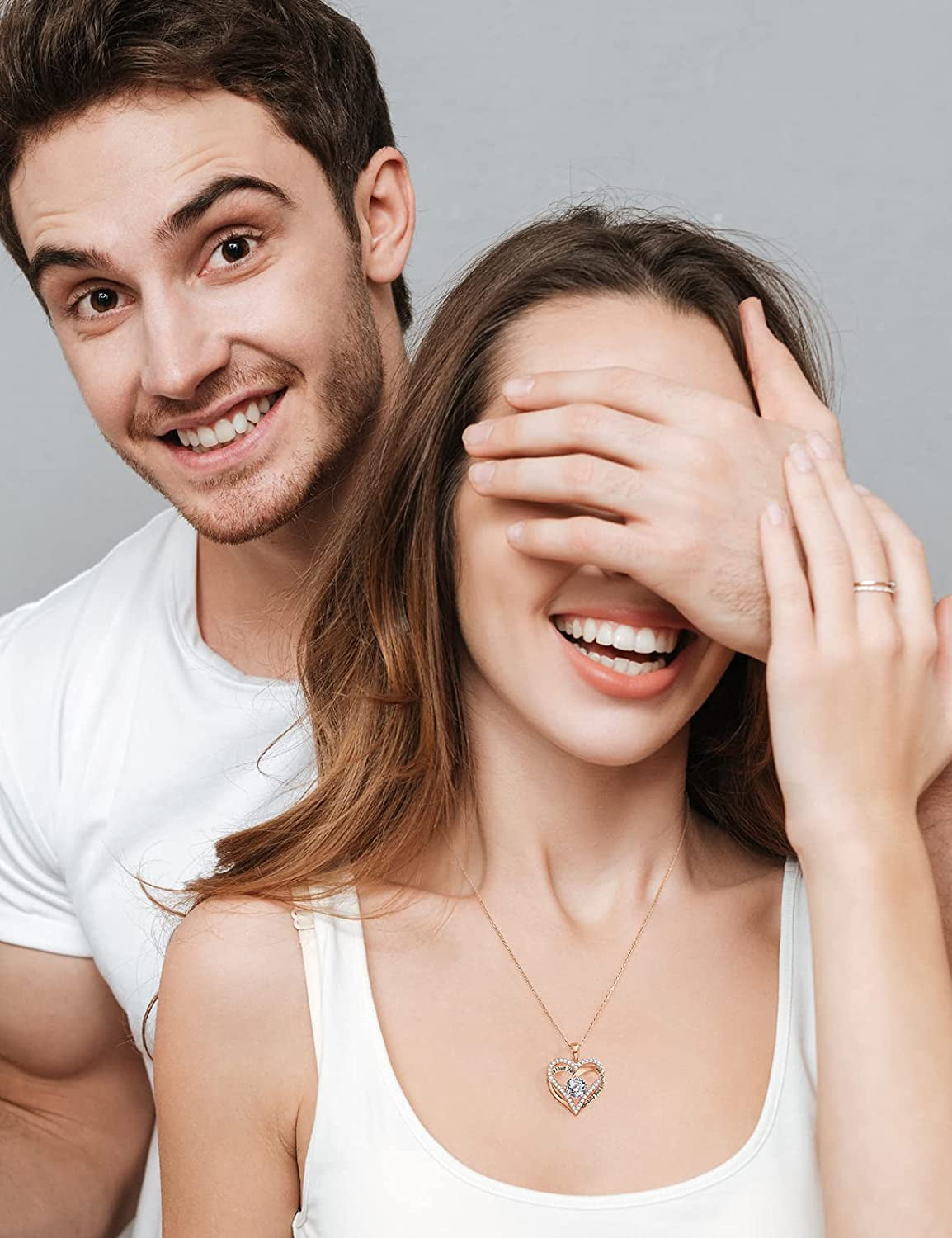 925 Sterling Silver Jewelry for Women, 18K Rose Gold Necklaces for Wife, Birthstone Diamond Heart Pendant for Christmas, Anniversary Jewelry Gift for Her, Girlfriend Necklaces Gift for Valentines Day