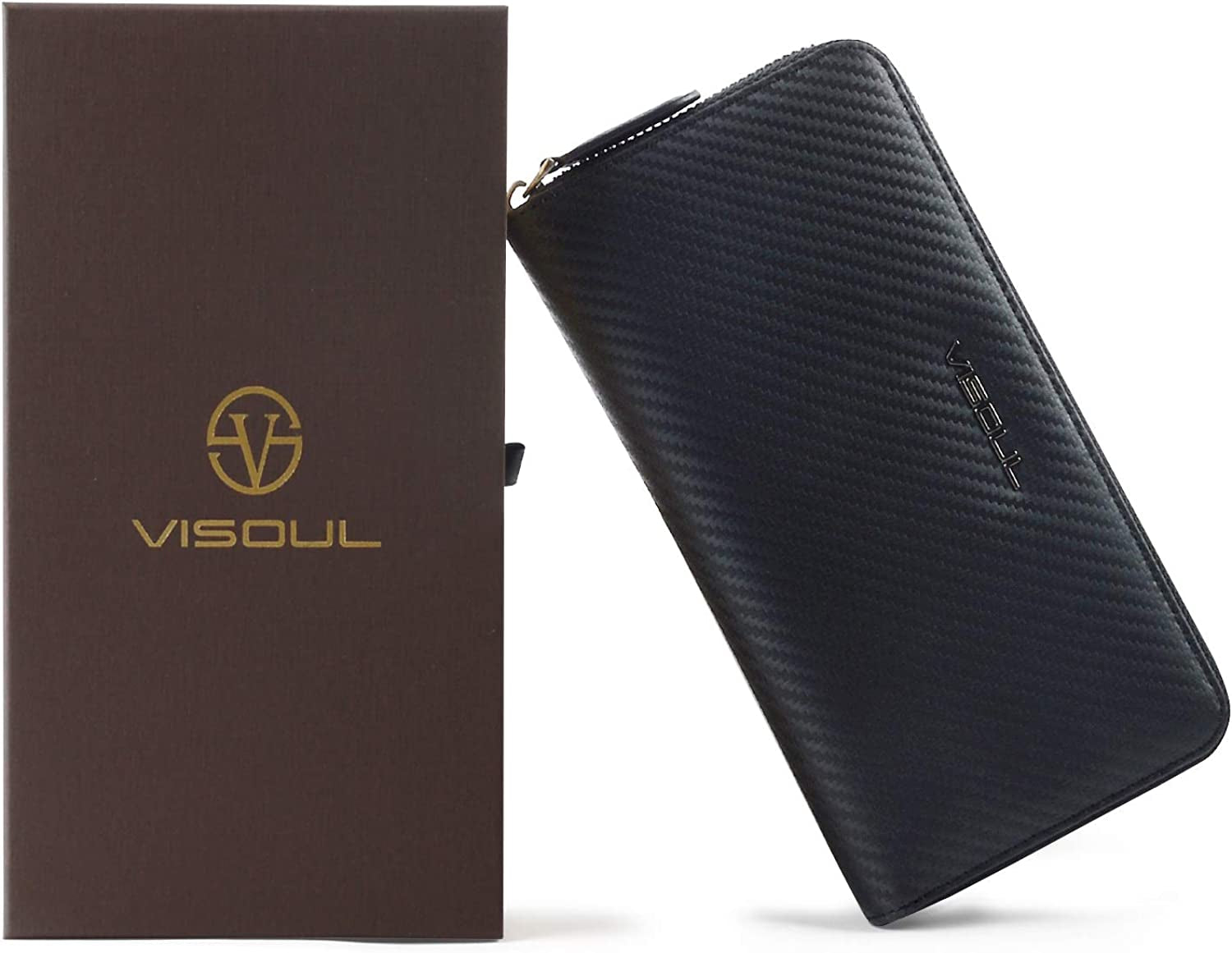 Leather Long Zippered Pouch Wallet for Men and Women with RFID Blocking, Large Clutch Cash Long Wallet with Zipper