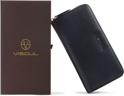 Leather Long Zippered Pouch Wallet for Men and Women with RFID Blocking, Large Clutch Cash Long Wallet with Zipper