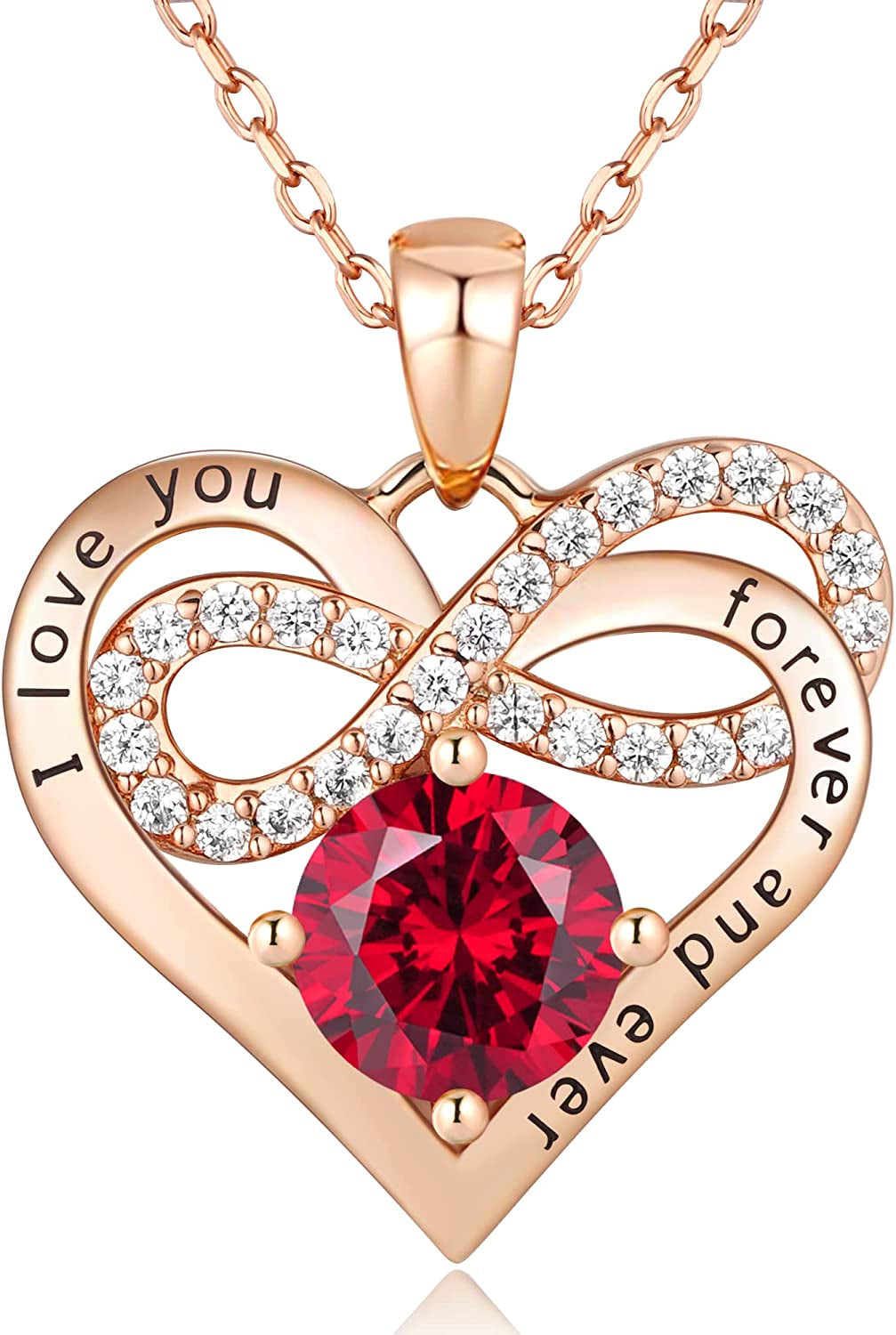 Infinity Heart Necklaces for Women Girls - 925 Sterling Silver Rose Gold Chain with 2 Carat (8MM) CZ Diamond, Christmas Valentines Day Birthday Wedding Jewelry Gifts for Women Wife Girls Her