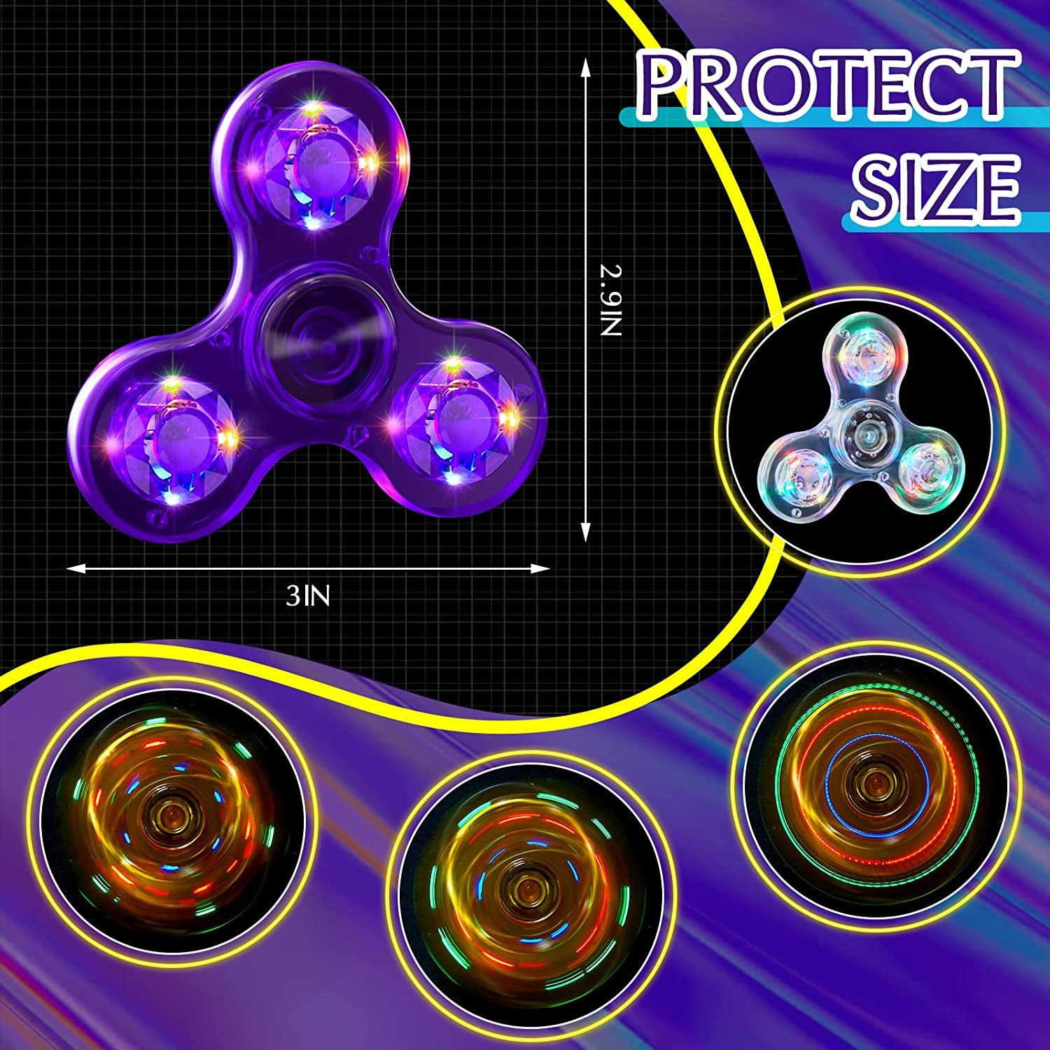 20 Pack Fidget Light up Spinners, Crystal LED Fidget Light up Spinners for Kids Adults Rainbow Hand Fidget Pack Glow in the Dark Birthday Party Favors ADHD Anxiety Stress Reducer Goodie Bag Stuffers