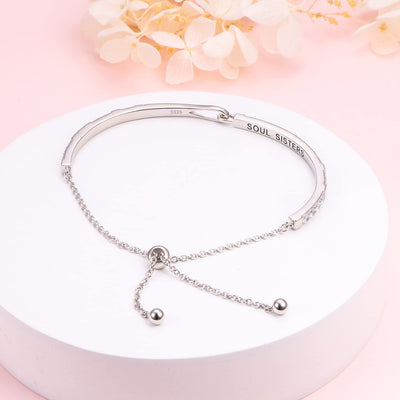 Yinshan 925 Sterling Silver Sister Morse Code Bracelet for Women Engraved Soul Sister Adjustable Bracelets for Daughter Girlfriend Wife Valentine'S Day Gifts