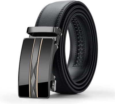 Black Belt Men,  Mens Leather Belts Slide Ratchet Belt Buckle Dress Casual Fashion Belt for Jeans Pants