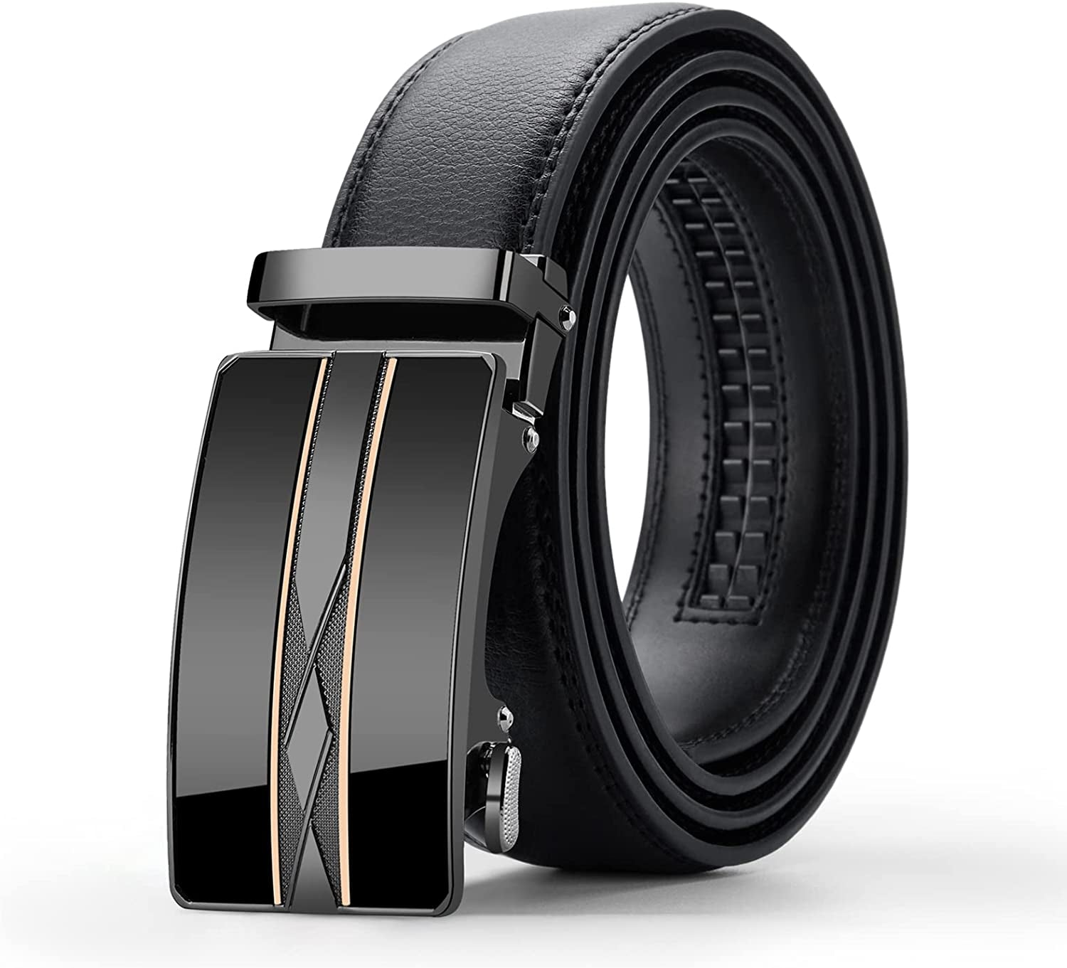 Black Belt Men,  Mens Leather Belts Slide Ratchet Belt Buckle Dress Casual Fashion Belt for Jeans Pants