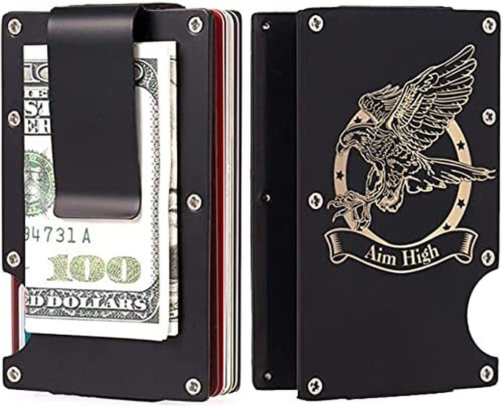 Aluminum Pocket Wallet Slim RFID Front Minimalist Metal Money Clip Blocking Credit Card Case for Men