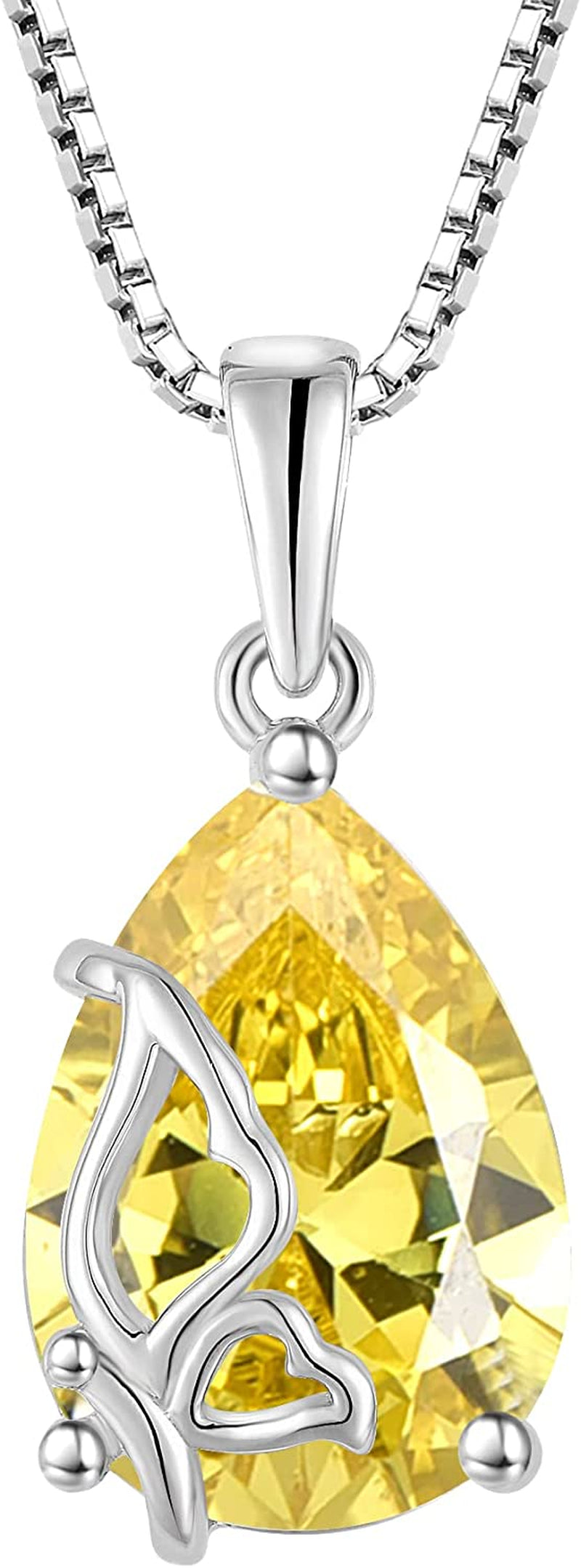 Birthstone Necklace for Women 925 Sterling Silver Butterfly Pendant Necklace with Created Gemstone Birthday Valentines Mothers Day Anniversary Christmas Jewelry Gifts for Mom Wife Girls Her