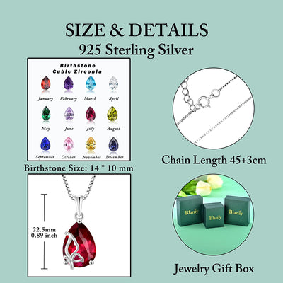 Birthstone Necklace for Women 925 Sterling Silver Butterfly Pendant Necklace with Created Gemstone Birthday Valentines Mothers Day Anniversary Christmas Jewelry Gifts for Mom Wife Girls Her
