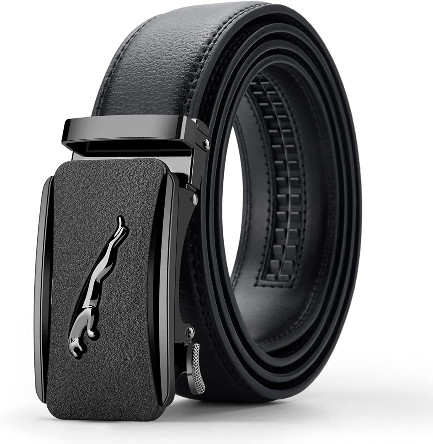 Black Belt Men,  Mens Leather Belts Slide Ratchet Belt Buckle Dress Casual Fashion Belt for Jeans Pants