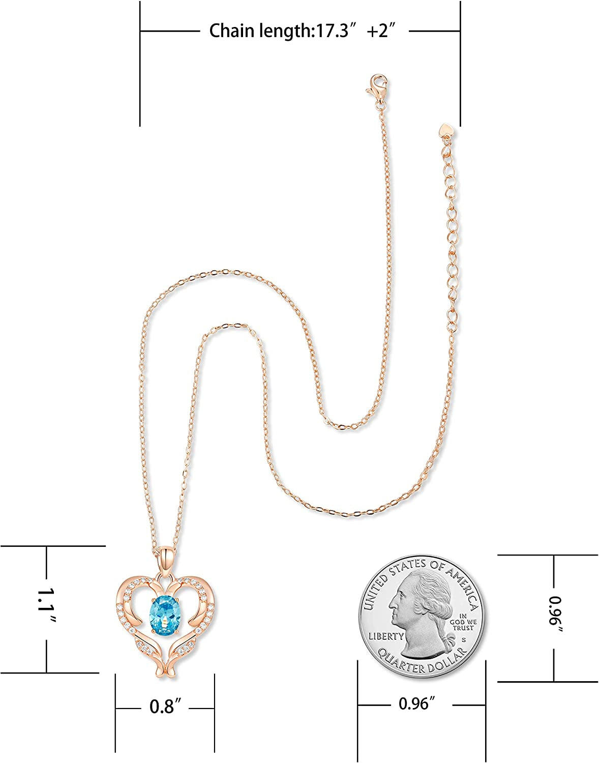 Heart Necklace for Women Silver/Rose Gold Love Heart Pendant Necklace with Cubic Zirconia Birthstone Christmas Birthday Anniversary Valentine'S Day Jewelry Gift for Women Wife Mom Girlfriend BFF