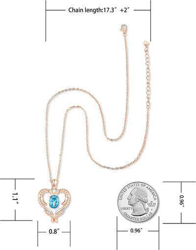 Heart Necklace for Women Silver/Rose Gold Love Heart Pendant Necklace with Cubic Zirconia Birthstone Christmas Birthday Anniversary Valentine'S Day Jewelry Gift for Women Wife Mom Girlfriend BFF