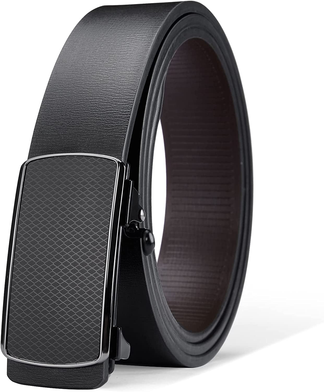 Black Belt Men, Genuine Leather Dress Designer Belts for Men, Fashion Slide Ratchet Click Casual Mens Belt for Jeans