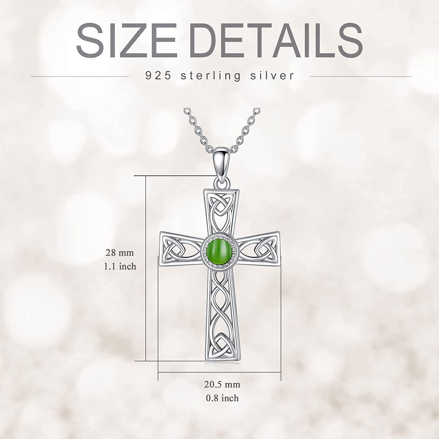 Celtic Cross Necklace for Women with Natural Turquoise/Jade/Red Agate Sterling Silver Irish Trinity Knot Cross Pendant Necklace Jewelry Gifts for Christmas Birthday Valentine’S Day