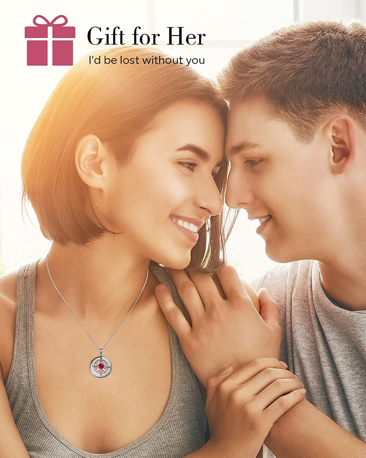 S925 Necklace Gift for Wife, Compass Jewelry Women Wedding Anniversary, Sterling Silver Girlfriend Birthday Gifts for Her, Girls Necklaces for Daughter Valentines Day, I'D Be Lost without You