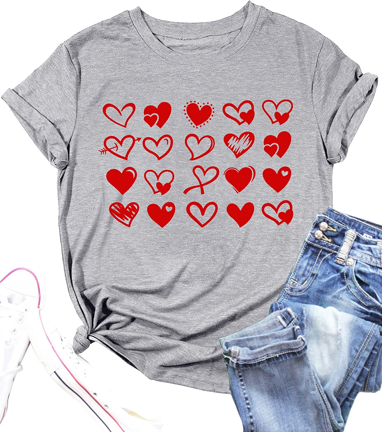 Valentines Day Shirt for Women Cute Love Heart Tshirts Graphic Valentine Gift Tee Casual Hearts Tops