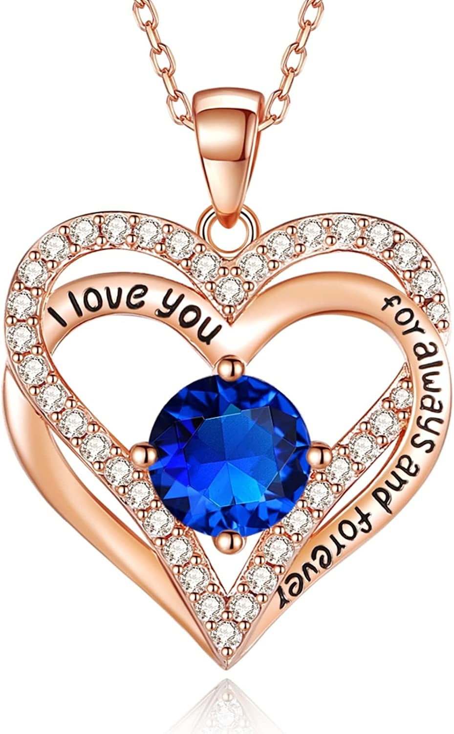 925 Sterling Silver Jewelry for Women, 18K Rose Gold Necklaces for Wife, Birthstone Diamond Heart Pendant for Christmas, Anniversary Jewelry Gift for Her, Girlfriend Necklaces Gift for Valentines Day