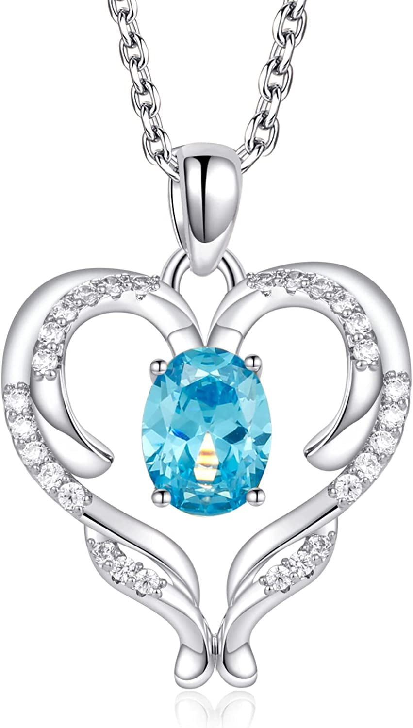 Heart Necklace for Women Silver/Rose Gold Love Heart Pendant Necklace with Cubic Zirconia Birthstone Christmas Birthday Anniversary Valentine'S Day Jewelry Gift for Women Wife Mom Girlfriend BFF