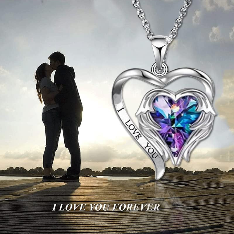 I Love You Heart Necklace for Women, Sterling Silver Crystal Birthstone Pendant Jewelry Gift for Girls Anniversary, Valentine’S Day, Birthday, Mother'S Day