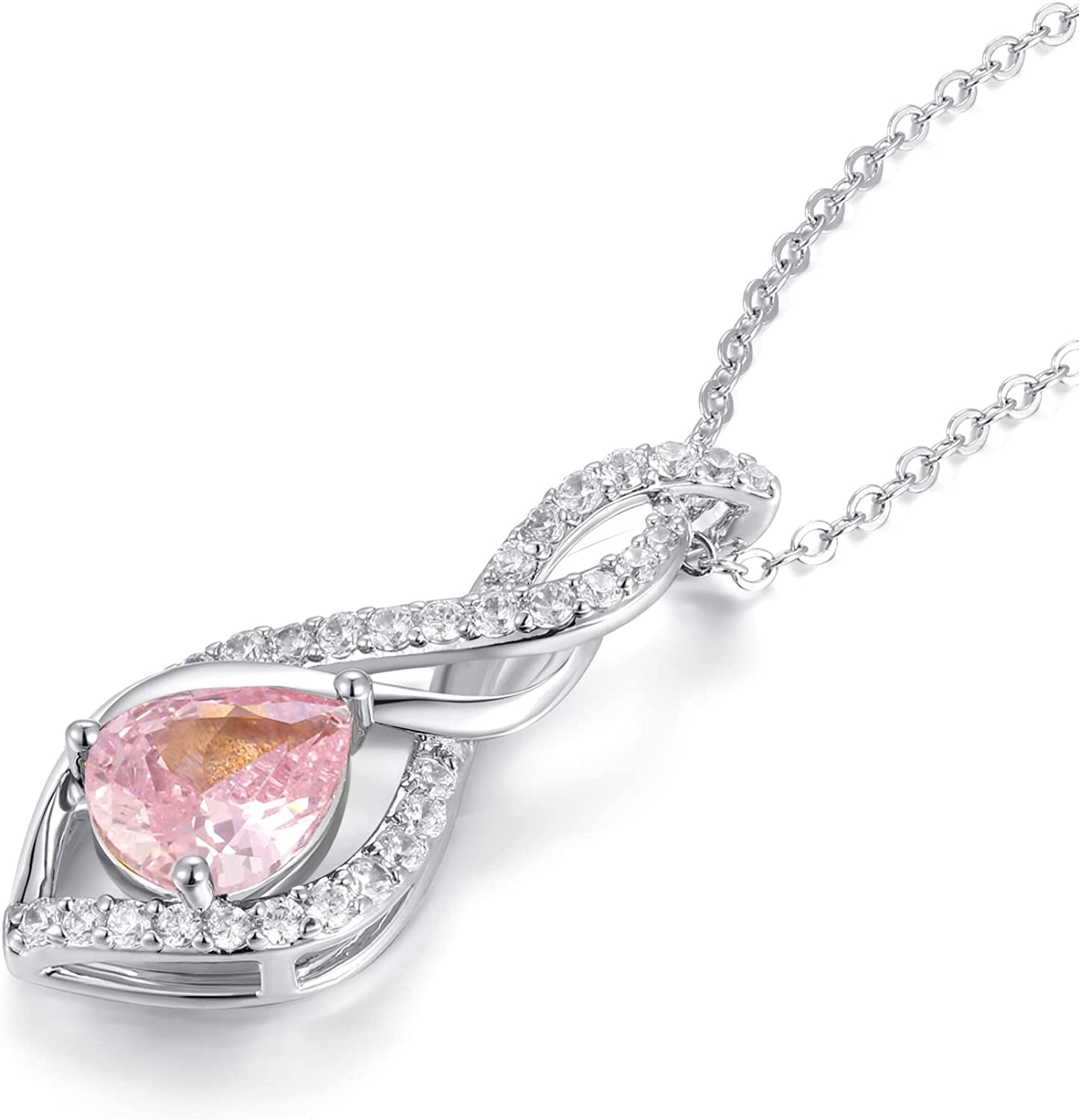 Infinity Necklace for Women Silver Plated Water Drop Pendant with Cubic Zirconia Birthstone Christmas Birthday Anniversary Valentine'S Day Gift for Women Wife Girlfriend