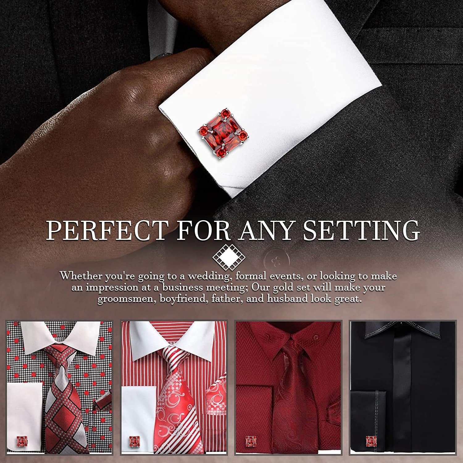 Shiny Cufflinks for Men'S Fancy Shirt for Suit, in Gift Box, Matching with Solid Tie in Red White Black Blue Easily, Designed
