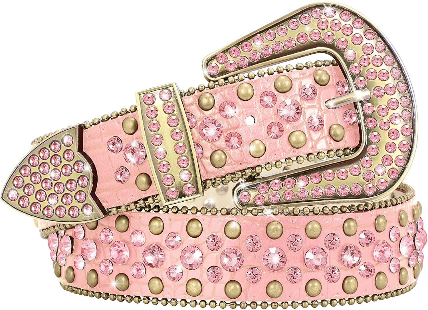 Women Rhinestone Belt for Jeans, Men Western Cowgirl Bling Studded Belt Faux Crocodile Grain Leather
