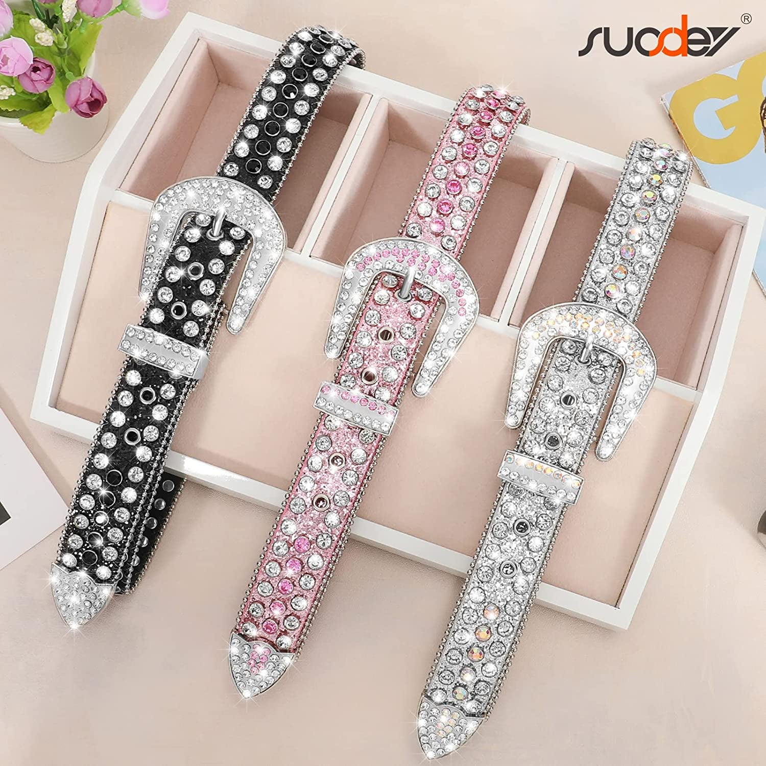 Men Women Fashion Rhinestone Belt Western Cowgirl Bling Studded Design Leather Diamond Belt for Jeans Dress