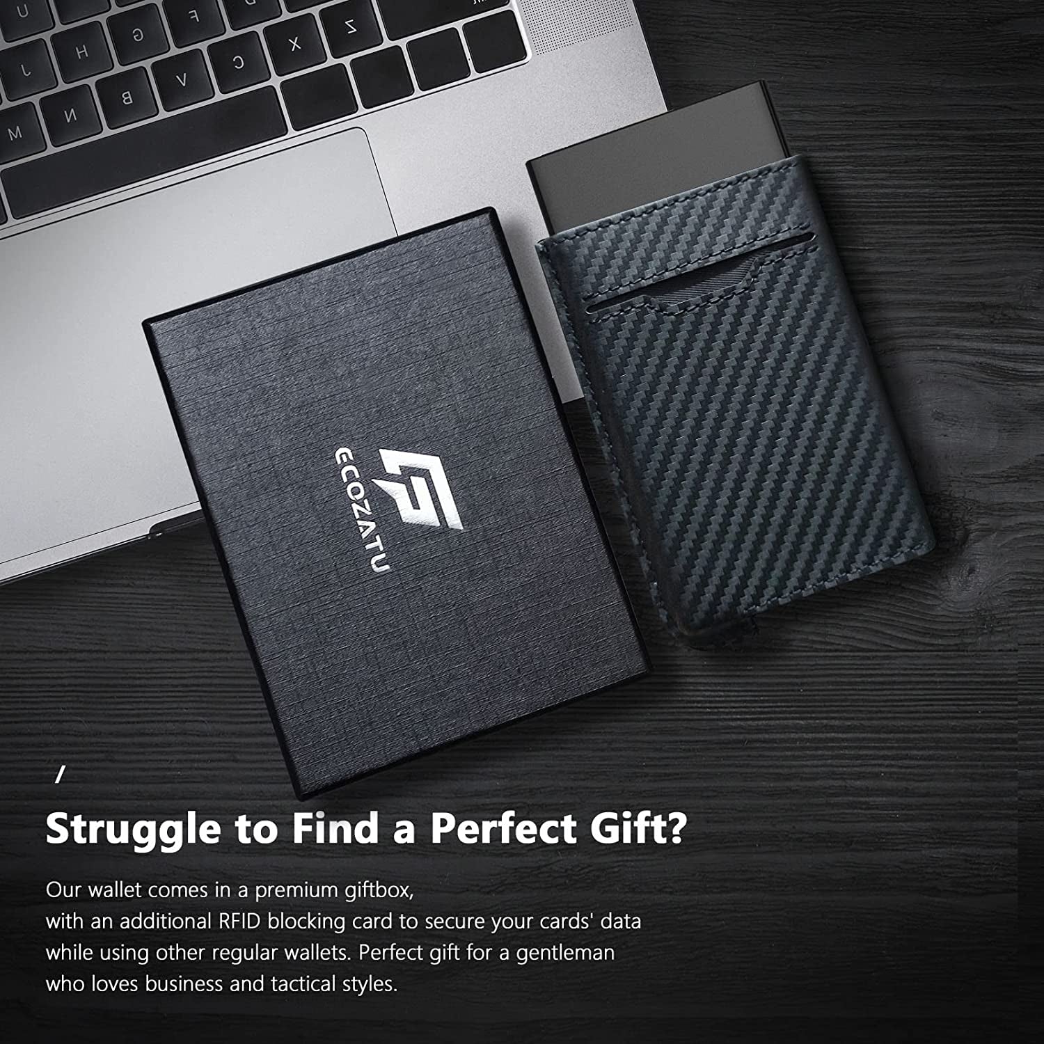 Minimalist Wallet Credit Card Wallet Real Carbon Fiber Leather Slim Stealth Wallets for Men RFID Blocking Hybrid Wallet
