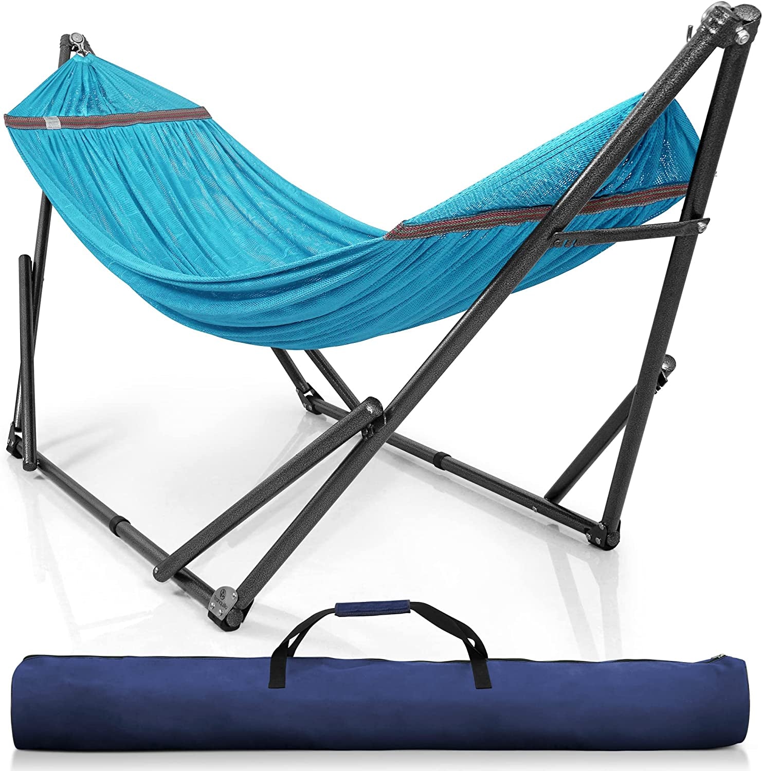 Double Hammock with Stand Included for 2 Persons/ Foldable Hammock Stand 550 Lbs Capacity Portable Case - Inhouse, Outdoor, Camping, Peacock